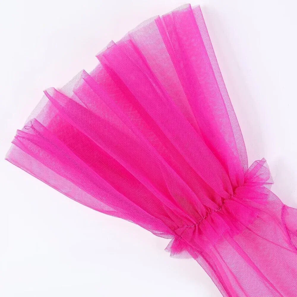 Women's Puffy Ruffle Hot Pink Tulle Sheer Mesh Party Prom One Size Short Gloves
